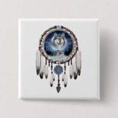 Dream Catcher met wolf achtergrond Vierkante Button 5,1 Cm (Voorkant)