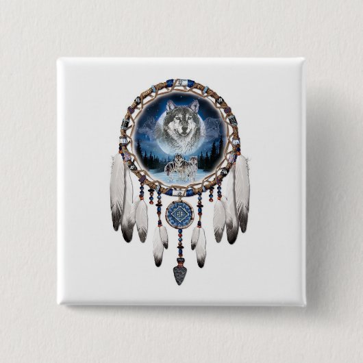 Dream Catcher met wolf achtergrond Vierkante Button 5,1 Cm (Voorkant)