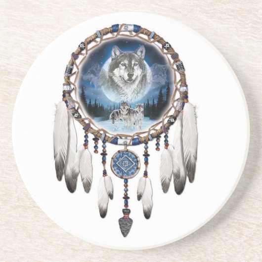 Dream Catcher met wolf achtergrond Zandsteen Onderzetter (Voorkant)