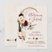 Dream Catcher Moon Peach & Burgundy Boho Wedding Kaart (Voorkant / Achterkant)