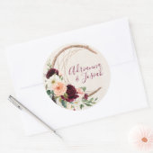 Dream Catcher Moon Peach & Burgundy Boho Wedding Ronde Sticker (Envelop)
