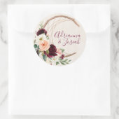 Dream Catcher Moon Peach & Burgundy Boho Wedding Ronde Sticker (Tas)