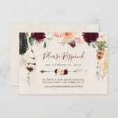 Dream Catcher Moon Peach & Burgundy Boho Wedding RSVP Kaartje (Voorkant / Achterkant)