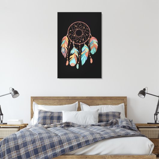 Dream Catcher Native American Feathers Tribal Drea Canvas Afdruk (Insitu (Slaapkamer))