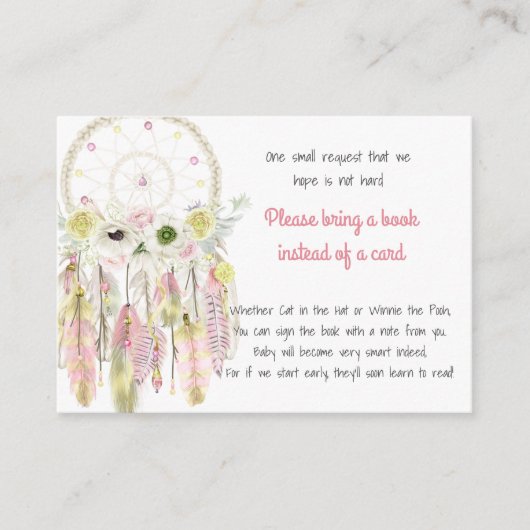 Dream Catcher Pink Yellow Baby shower Book Request Informatiekaartje (Voorkant)