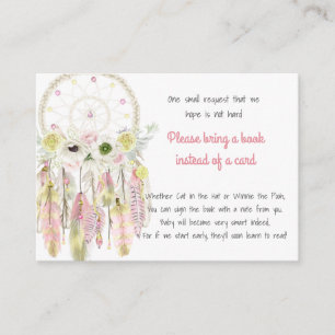 Dream Catcher Pink Yellow Baby shower Book Request Informatiekaartje