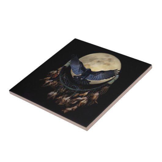 Dream Catcher Raven en Wolf Moon Tegeltje (Zijkant)
