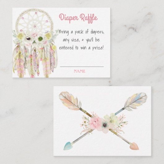Dream Catcher Roze Baby shower Luier Raffle Informatiekaartje (Voorkant / Achterkant)