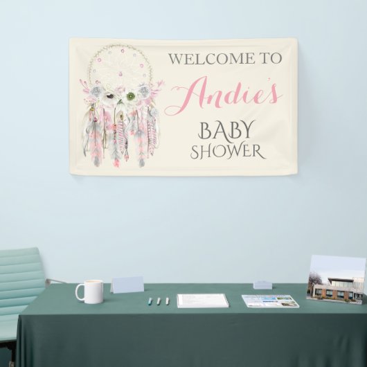 Dream Catcher Roze Grijs Ivoor Veren Spandoek (Beurs)