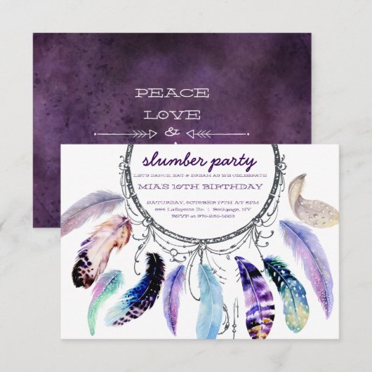 Dream-catcher Slumber Party Uitnodiging (Voorkant / Achterkant)