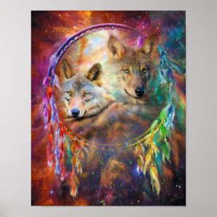 Dream Catcher - Spirit Wolves Art Poster/Print Poster