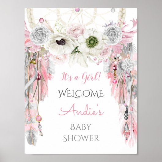 Dream Catcher Tribal Boho Welcome Sign Roze Gray Poster (Voorkant)
