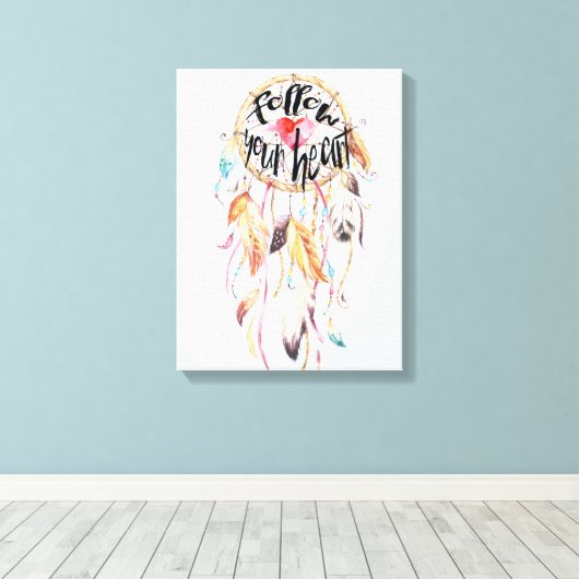 Dream Catcher Volg je hart Canvas Afdruk (Insitu (Houten vloer))