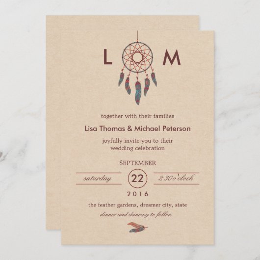 Dream Catcher Wedding Invitation Kaart (Voorkant / Achterkant)