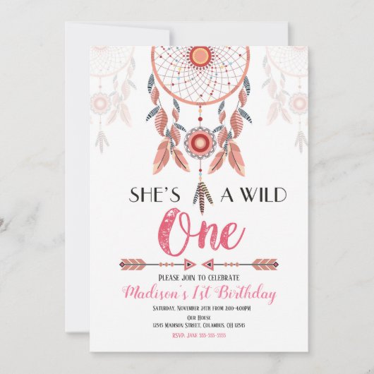 Dream Catcher Wild One 1e verjaardag Uitnodiging (Voorkant)