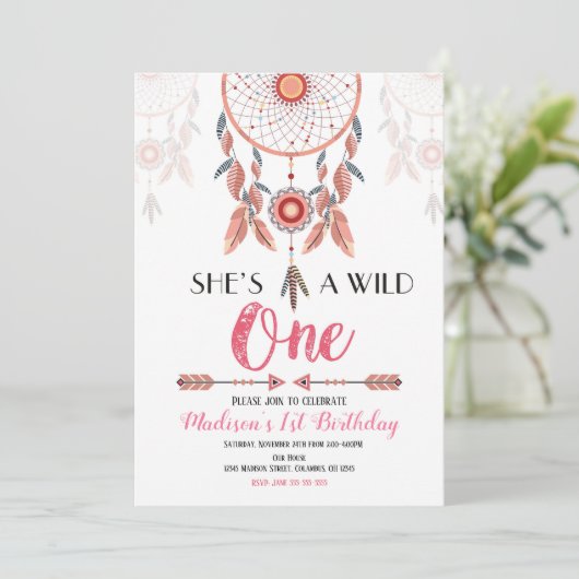 Dream Catcher Wild One 1e verjaardag Uitnodiging (Staand voorkant)