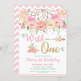 Dream Catcher Wild One 1st Birthday Boho Floral Kaart