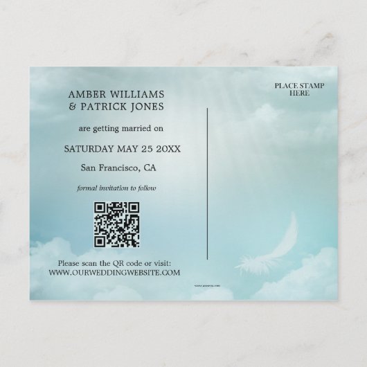 Dream Cloud Angel Wings QR Code Save the Date Aankondigingskaart (Achterkant)
