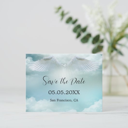 Dream Cloud Angel Wings QR Code Save the Date Aankondigingskaart (Staand voorkant)