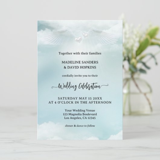 Dream Cloud Nine Angel Wings Wedding Kaart (Staand voorkant)