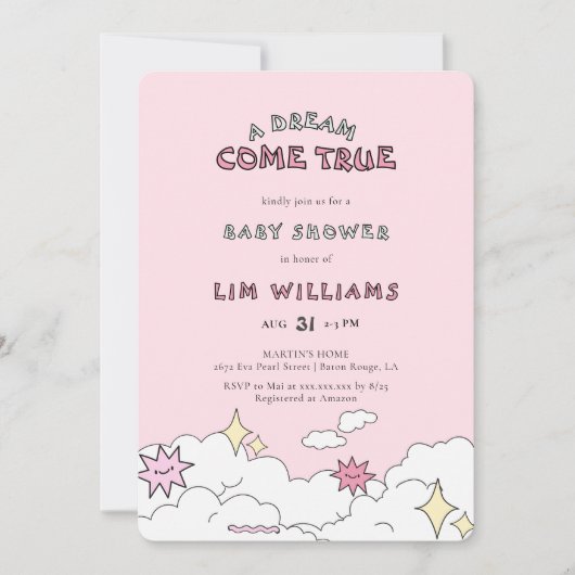 Dream Come True Cloud Negen Baby shower Kaart (Voorkant)