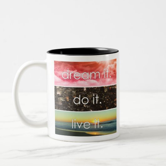 Dream dat het het Motivatie citaat van het Levende Tweekleurige Koffiemok (Links)