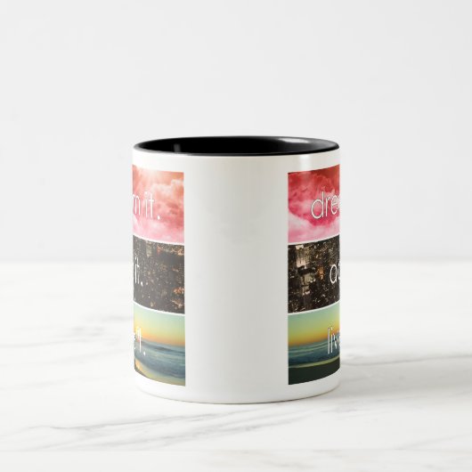 Dream dat het het Motivatie citaat van het Levende Tweekleurige Koffiemok (Center)