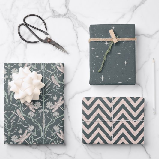 Dream Dragonfly Cornflower, Sterren, Chevron Inpakpapier Vel (Voorkant)