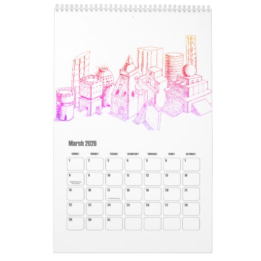 Dream en reis door steden kalender (Mar 2026)