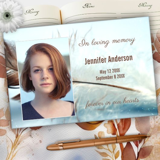 Dream Feather Funeral Memorial Photo Guest Book Gastenboek