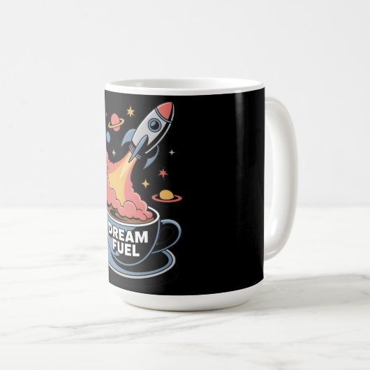 Dream Fuel Graphic: Rocket Launching from Coffee  Koffiemok (Voorkant rechts)