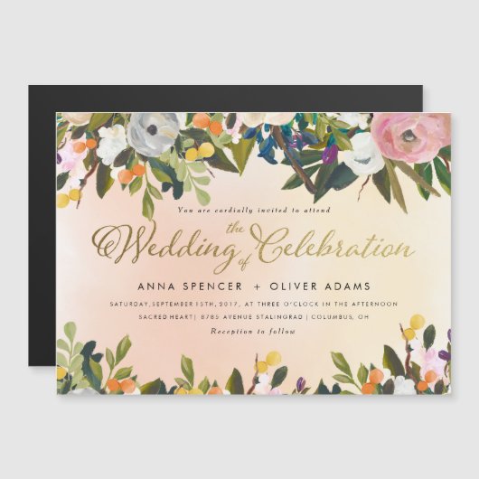 Dream Garden Floral Wedding Invitation Magnetische Uitnodiging (Voorkant / Achterkant)
