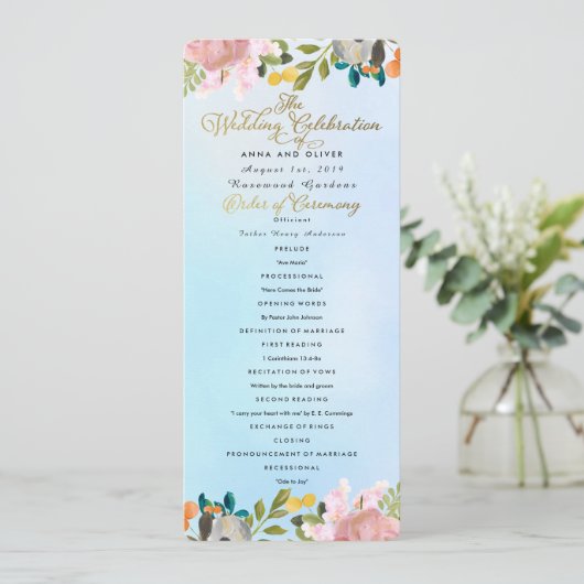 Dream Garden Floral Wedding Programme Programmakaart (Staand voorkant)