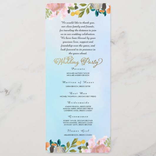 Dream Garden Floral Wedding Programme Programmakaart (Achterkant)