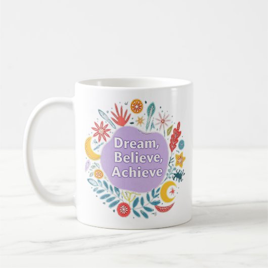 Dream, geloof, realiseer koffiemok (Links)