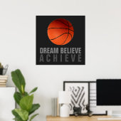 Dream gelooft u bereiken grijs Oranje Basketball Poster (Thuiskantoor)