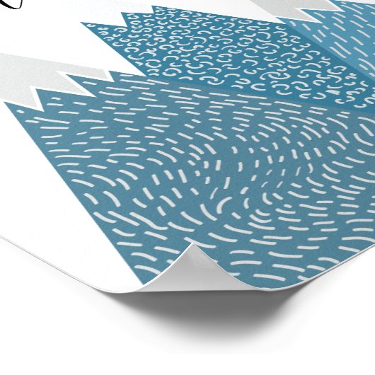 Dream grote kleine. Blauwe kleuterkunst. Bergen Poster (Hoek)