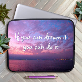 Dream Het Doen Quote Paarse Oceaan Zonsondergang F Laptop Sleeve