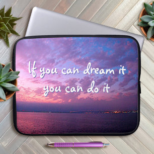 Dream Het Doen Quote Paarse Oceaan Zonsondergang F Laptop Sleeve