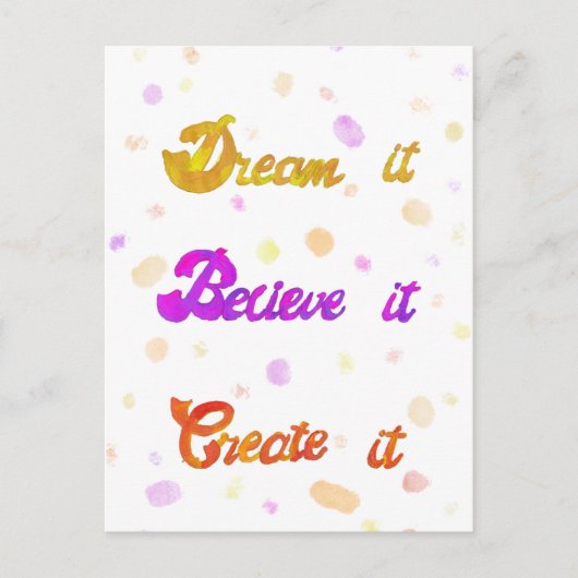 Dream het Gelooft het Creëer - Motivatie Briefkaart (Voorkant)