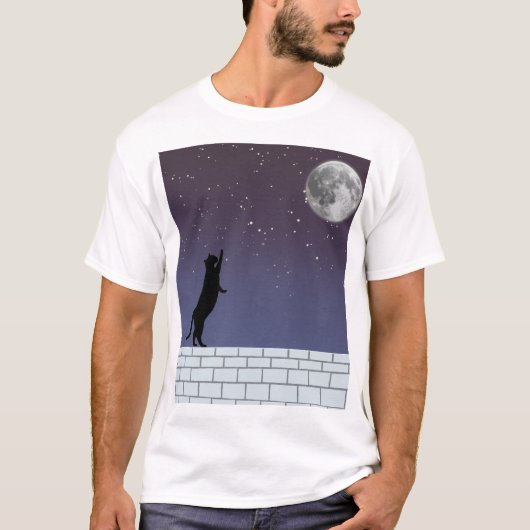 Dream Higher – Night Sky Cat Design T-shirt (Voorkant)