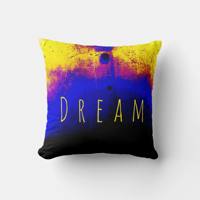 "Dream" in Geel op Blauw Burgundy Yellow Design Kussen (Voorkant)