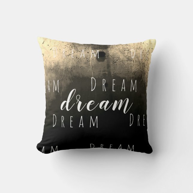 "Dream" in het wit op Taupe Brown Beige Design Kussen (Voorkant)
