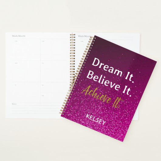 Dream It Believe It Achieve It Pink Motivatie Planner (Display)