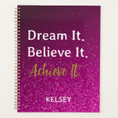 Dream It Believe It Achieve It Pink Motivatie Planner (Voorkant)
