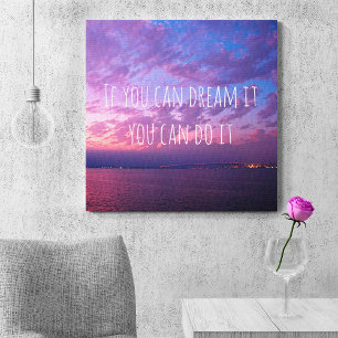 "Dream it do it" Citaat Paarse Ocean Sunset Foto Canvas Afdruk