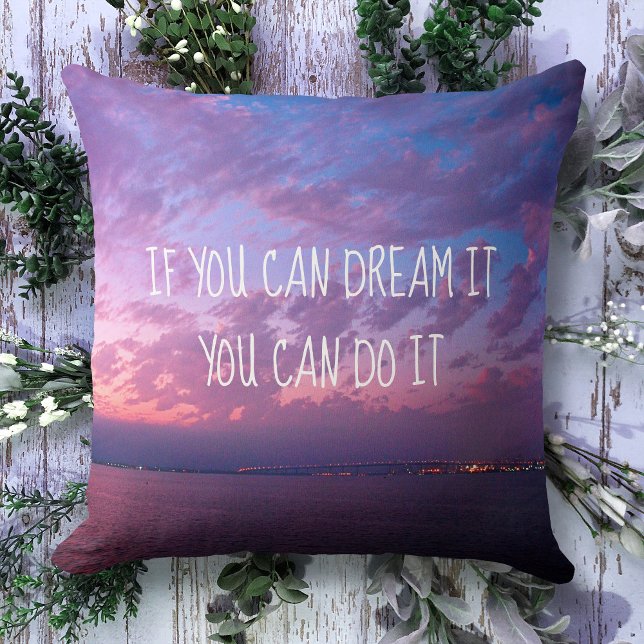 Dream it do it Paarse Ocean Sunset Photo (groot) Kussen (Creator heeft geüpload)