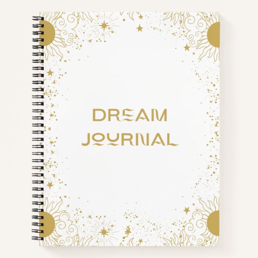 Dream Journal - Gold en White Sun en sterren Notitieboek (Voorkant)