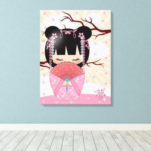 Dream Kokeshi Doll 18 "x 24" Ingewikkeld Canvas Afdruk (Insitu (Houten vloer))