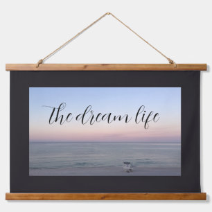 Dream Life Quote Pink Blue Beach Ocean Hangend Wandkleed